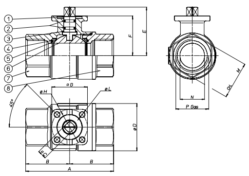 Размеры кранов OMAL модели L100N208G