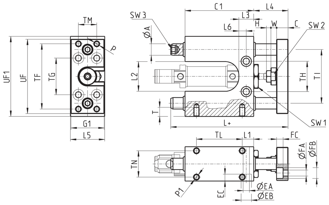 Габаритные размеры направляющей 45NUT016A0050