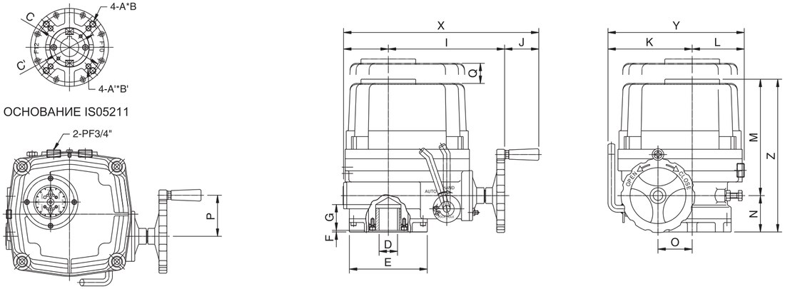 Габаритные размеры электропривода HQ-020 24V DC