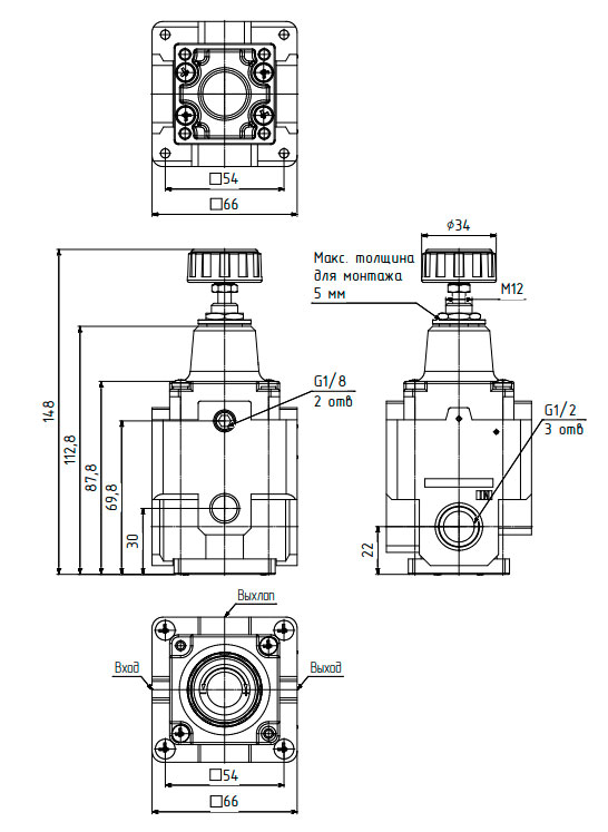 Габаритные размеры модели PRN402-M02  Camozzi