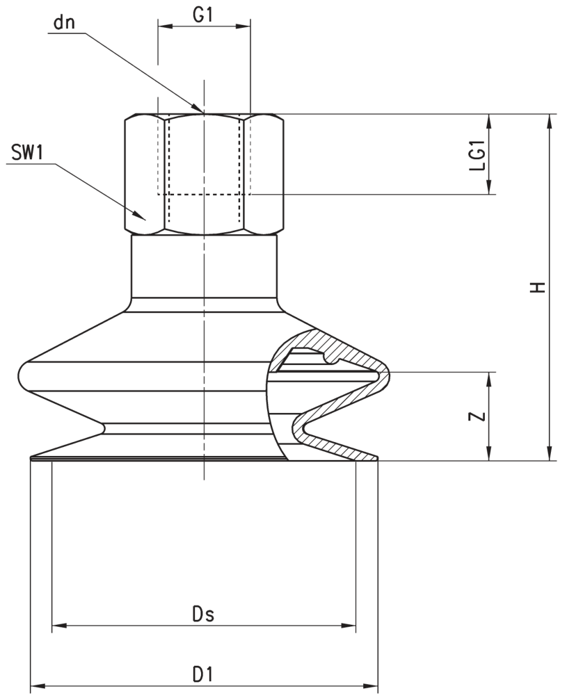 Габаритные размеры присоски VTCL-110S-1/8F