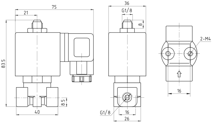 Габаритные размеры клапана YCM-G31-025-1/8-GBE