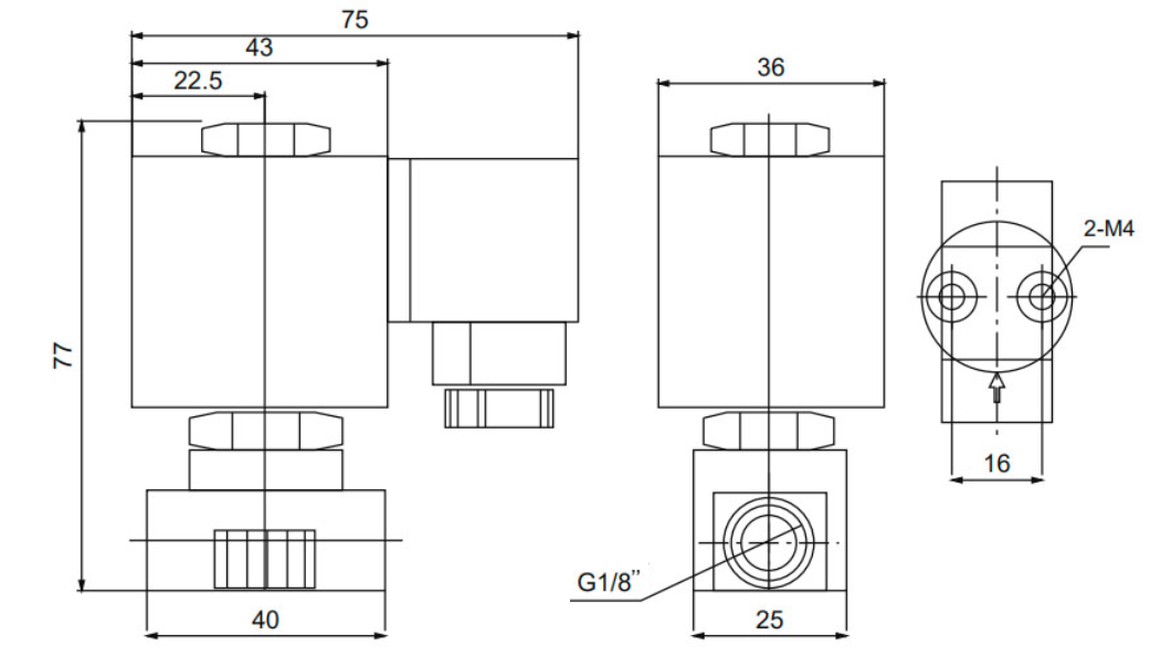Габаритные размеры клапана YCM-SM31-035-1/8-GSV