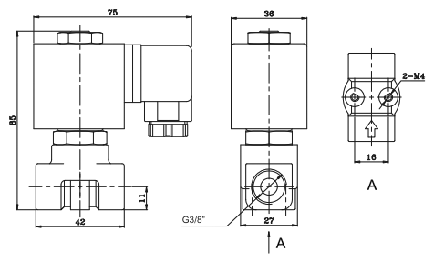 Габаритные размеры клапана YCM-SM31-040-3/8-GBN