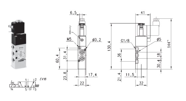 Габаритные размеры электропневматического распределителя модели 358-015-02